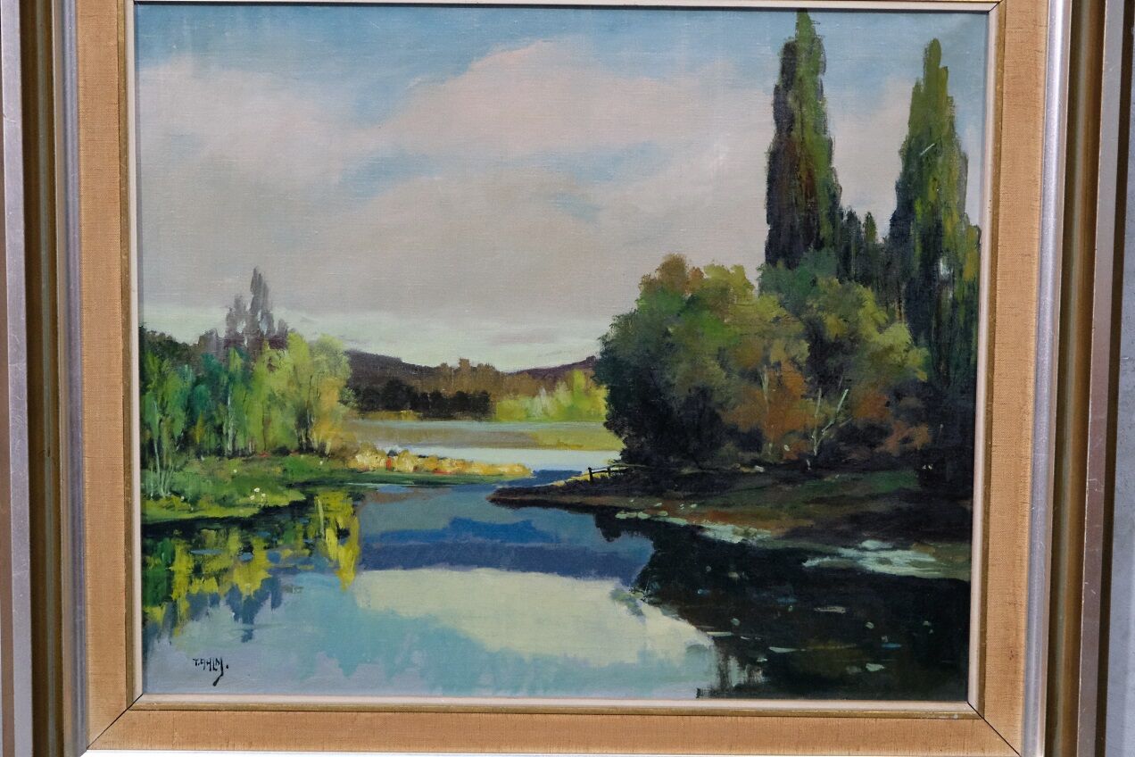 Tage Rudolf Ahlm, Swedish landscape, oil on canvas, 1940s, framed