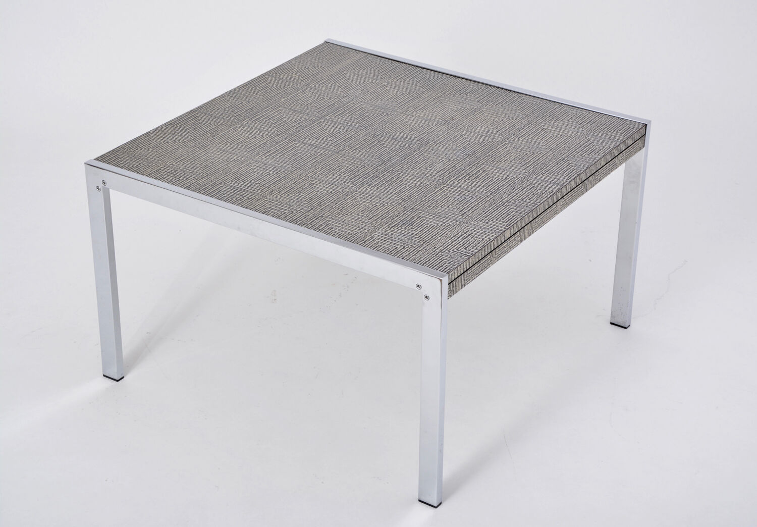 Mid-century modern steel and aluminium coffee table with graphic meander pattern