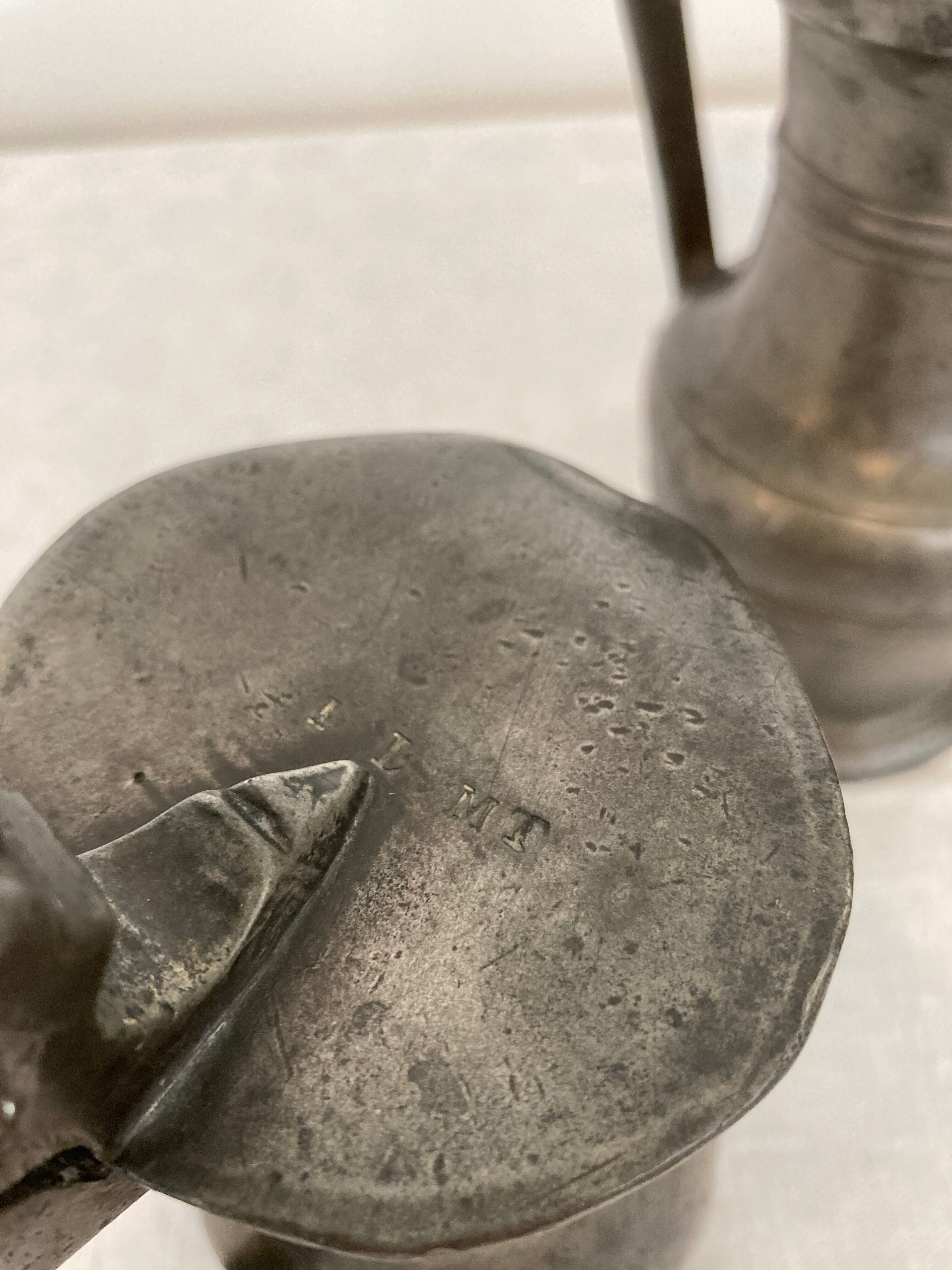 Pair of wine pitchers in pewter XVIIIth date 1753