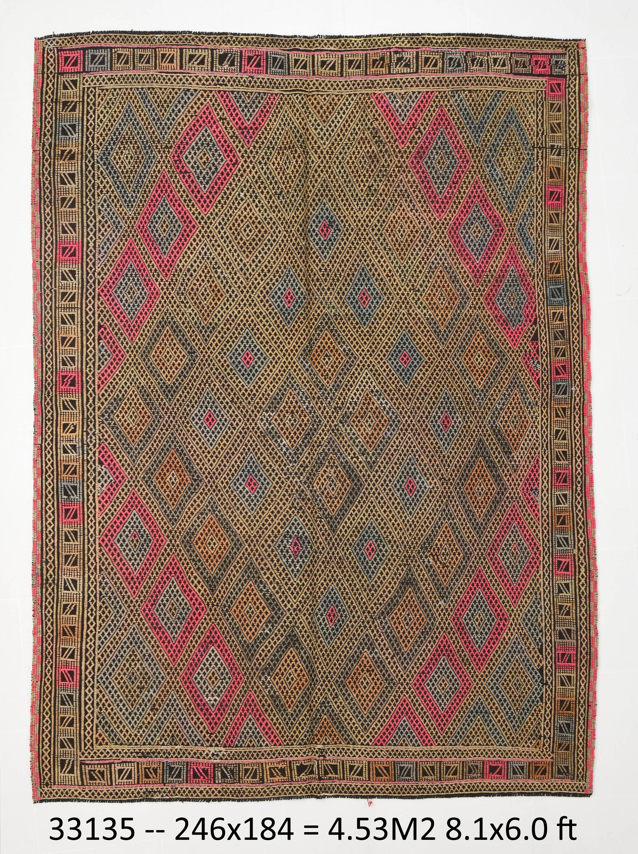 Yellow & Brown Tribal Vintage Kilim Rug, 184x246Cm