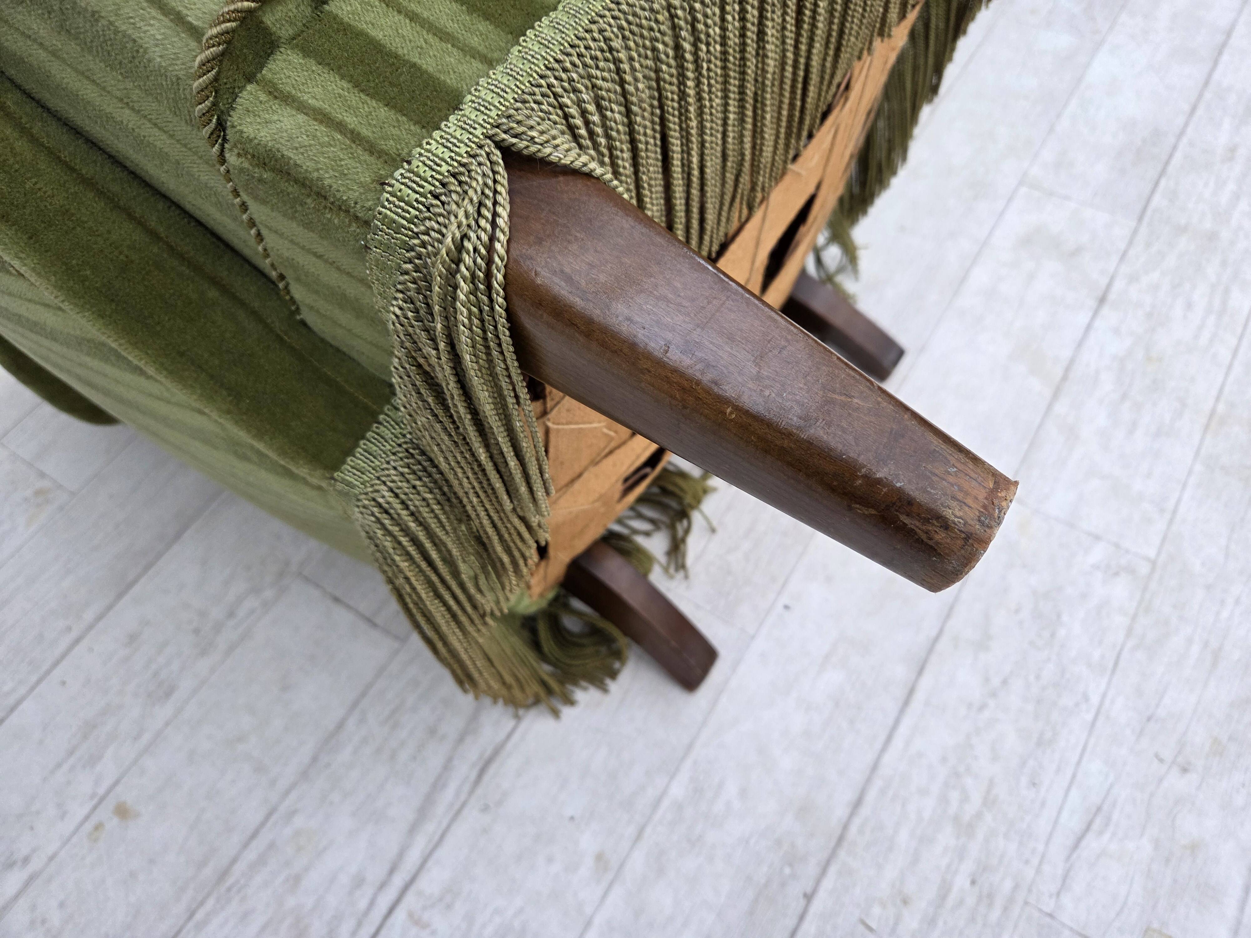 1960s, Danish armchair, original green furniture velour.