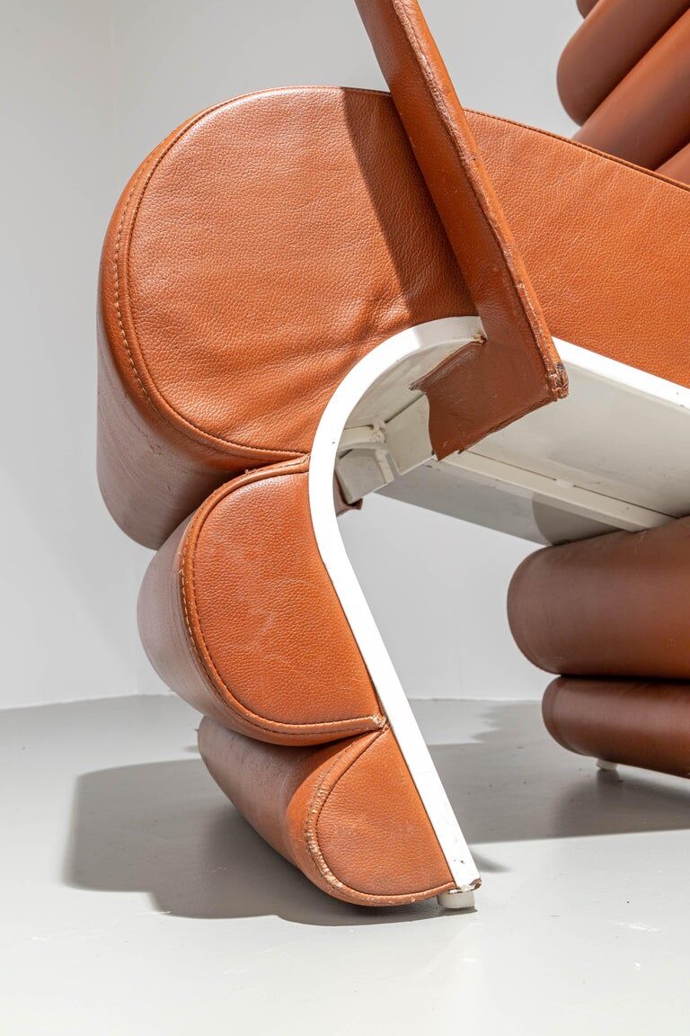 Set of 4 metal and leather armchairs France 1970s