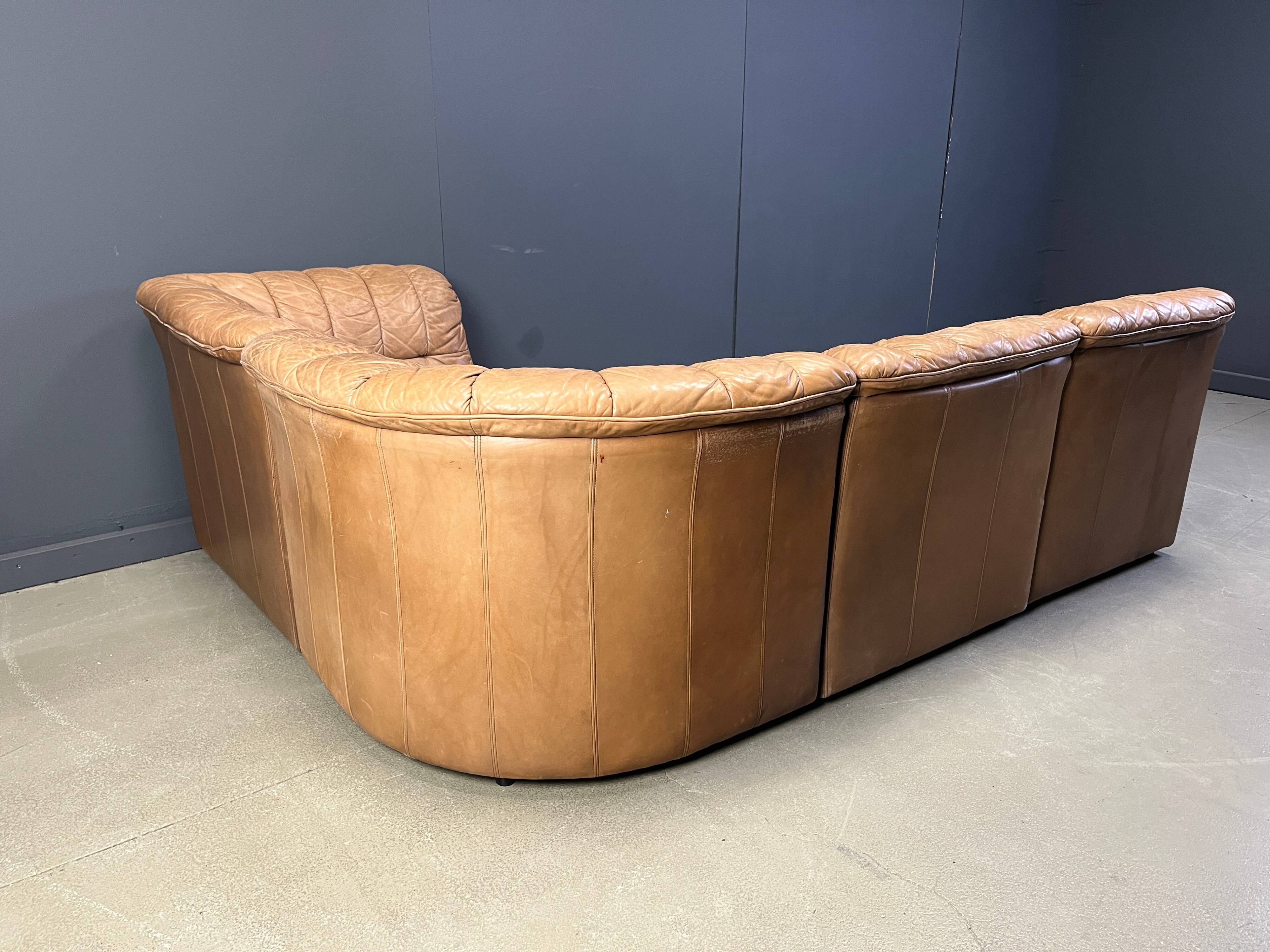 Canapé modulaire vintage en cuir marron de Laauser, années 1960