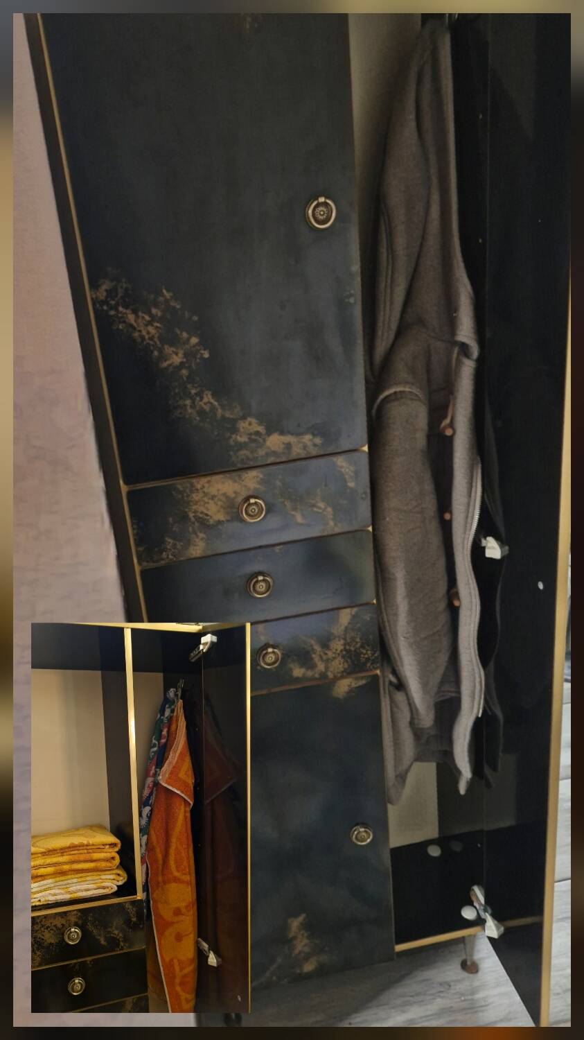 Black and gold lacquered Sanibloc furniture in the style of Maison Jansen, 1970