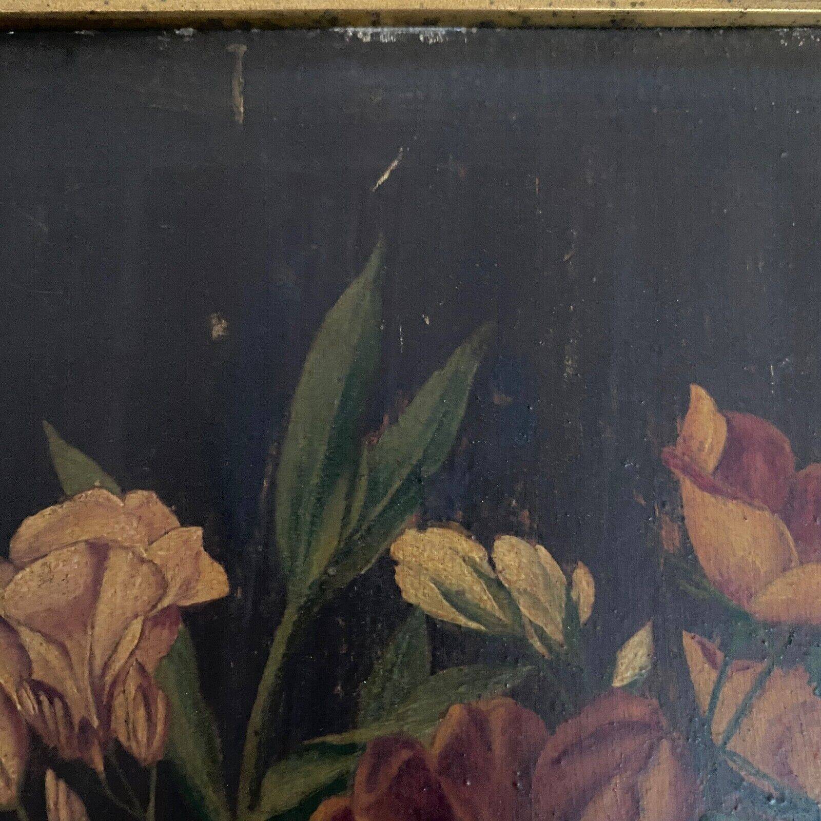 Pair of still lifes, oils on cardboard, late 19th century, bouquets of flowers