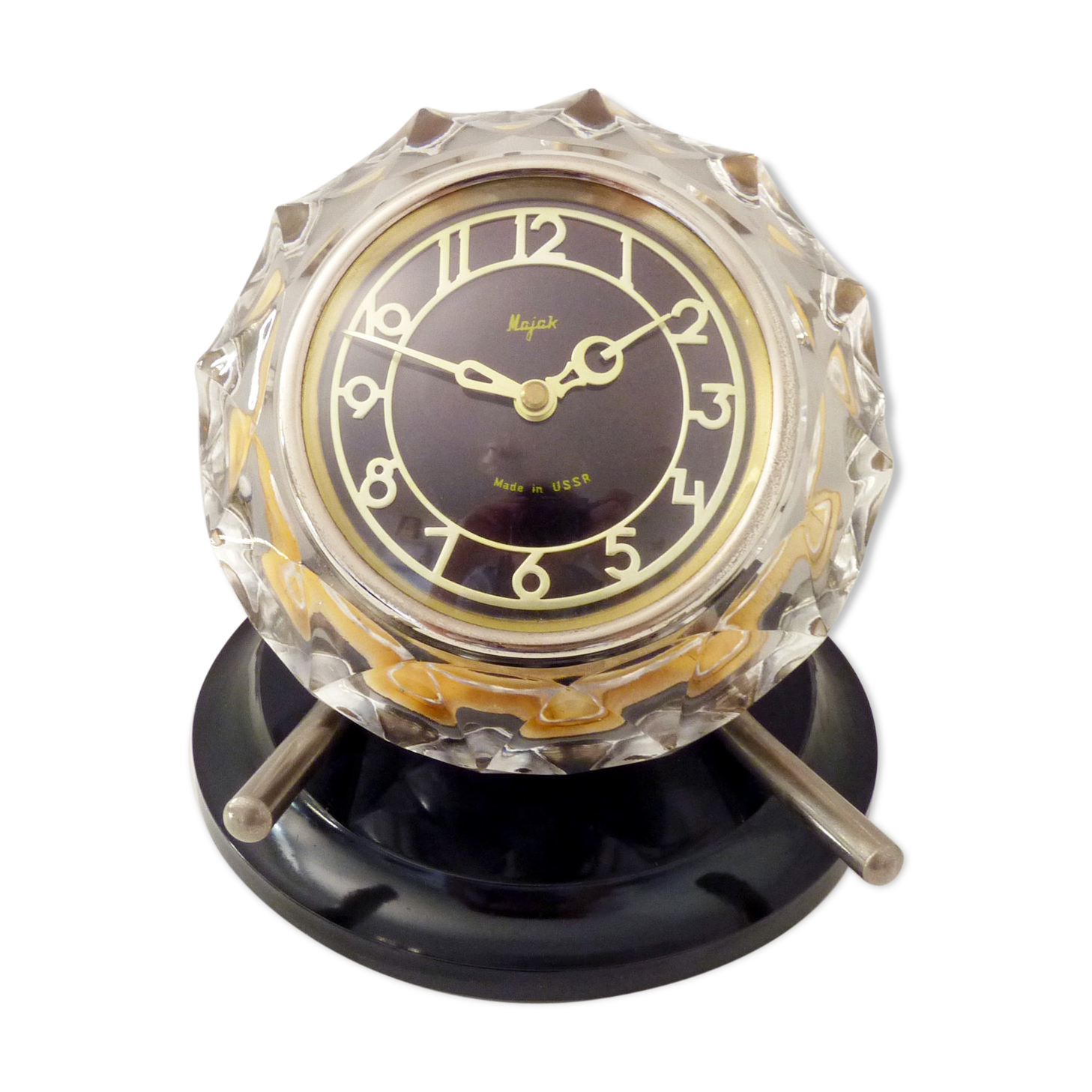 Table clock, majak glass clock and Bakelite base. Made in USSR