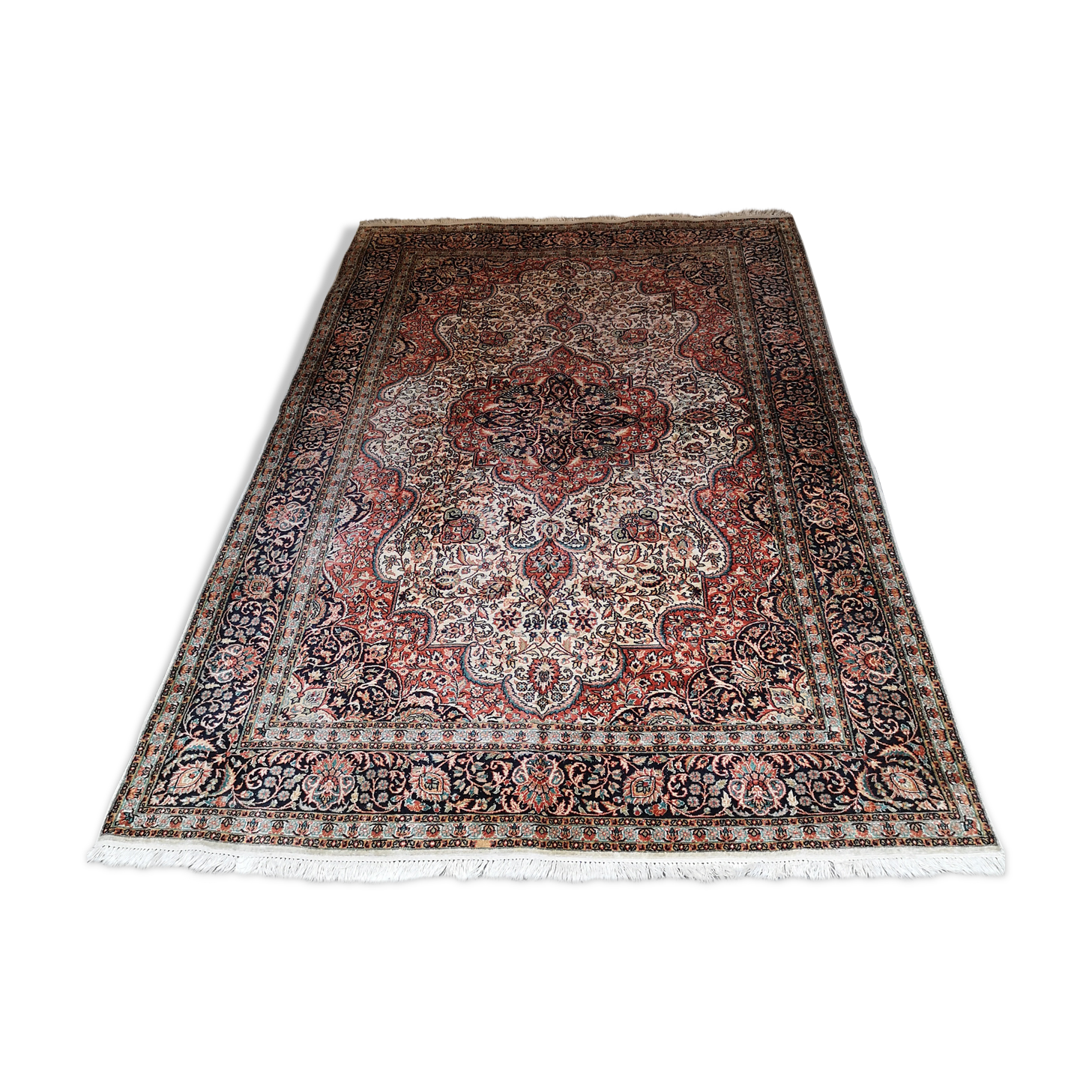 Ancient Indian silk carpet and wool