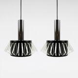 Set of 2 space age lucite and metal pendants, 1970s