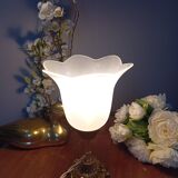 Bronze table lamp and opalescent petal globe