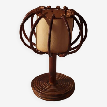 Lampe de table vintage en rotin de Louis Sognot 1960