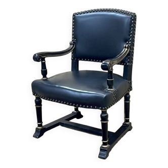 English armchair from the 1950s in blackened wood and covered in black paint