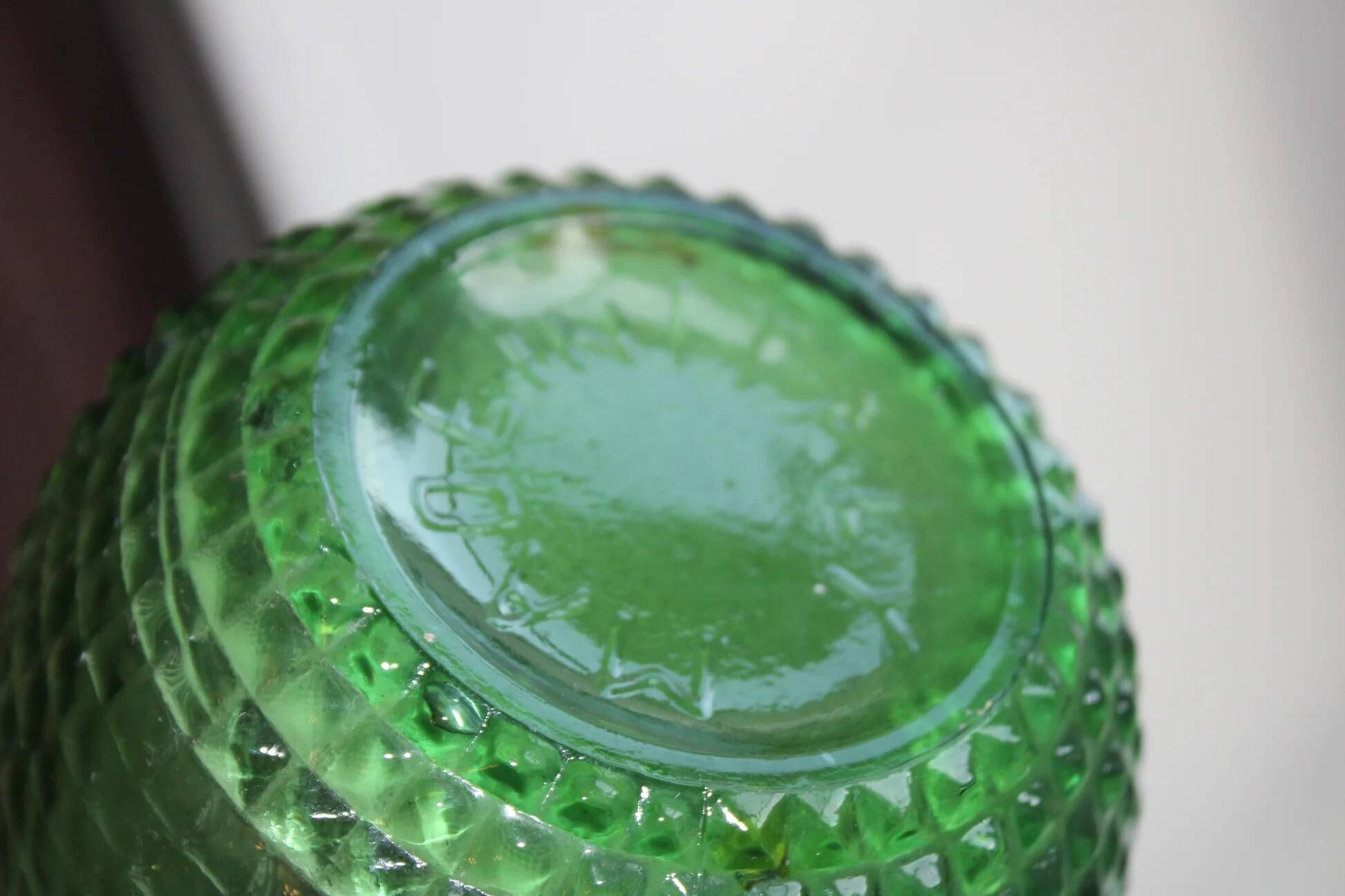 Vintage green glass bottle vase with geometric relief – H 33 cm