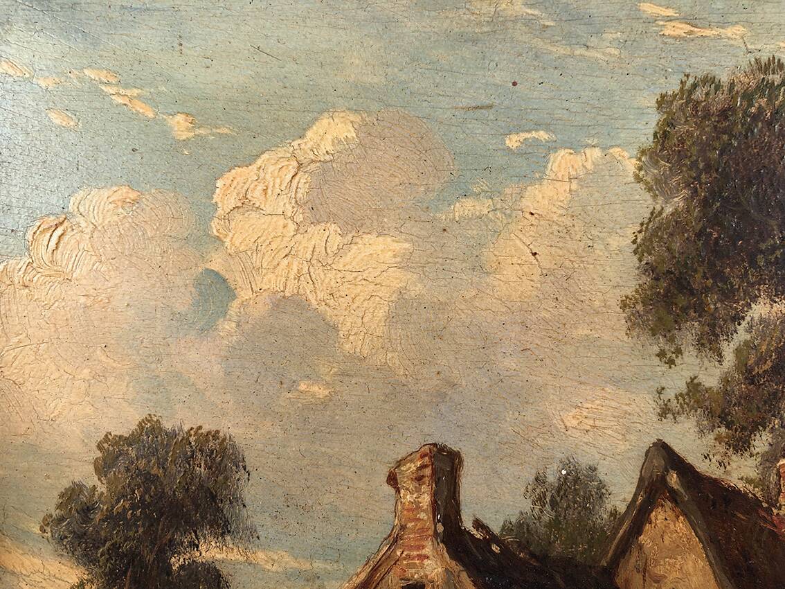 Godchaux. Oil on panel, animated landscape. 19th century