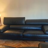 Roche Bobois black leather sofas – 3/4 seats + 2 seats