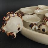 Egg cups with servant, series of eight stoneware signed arts ceram grand feu XX