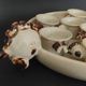 Egg cups with servant, series of eight stoneware signed arts ceram grand feu XX