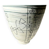 Bowl / large ceramic white catchall with graphic decoration, 1950