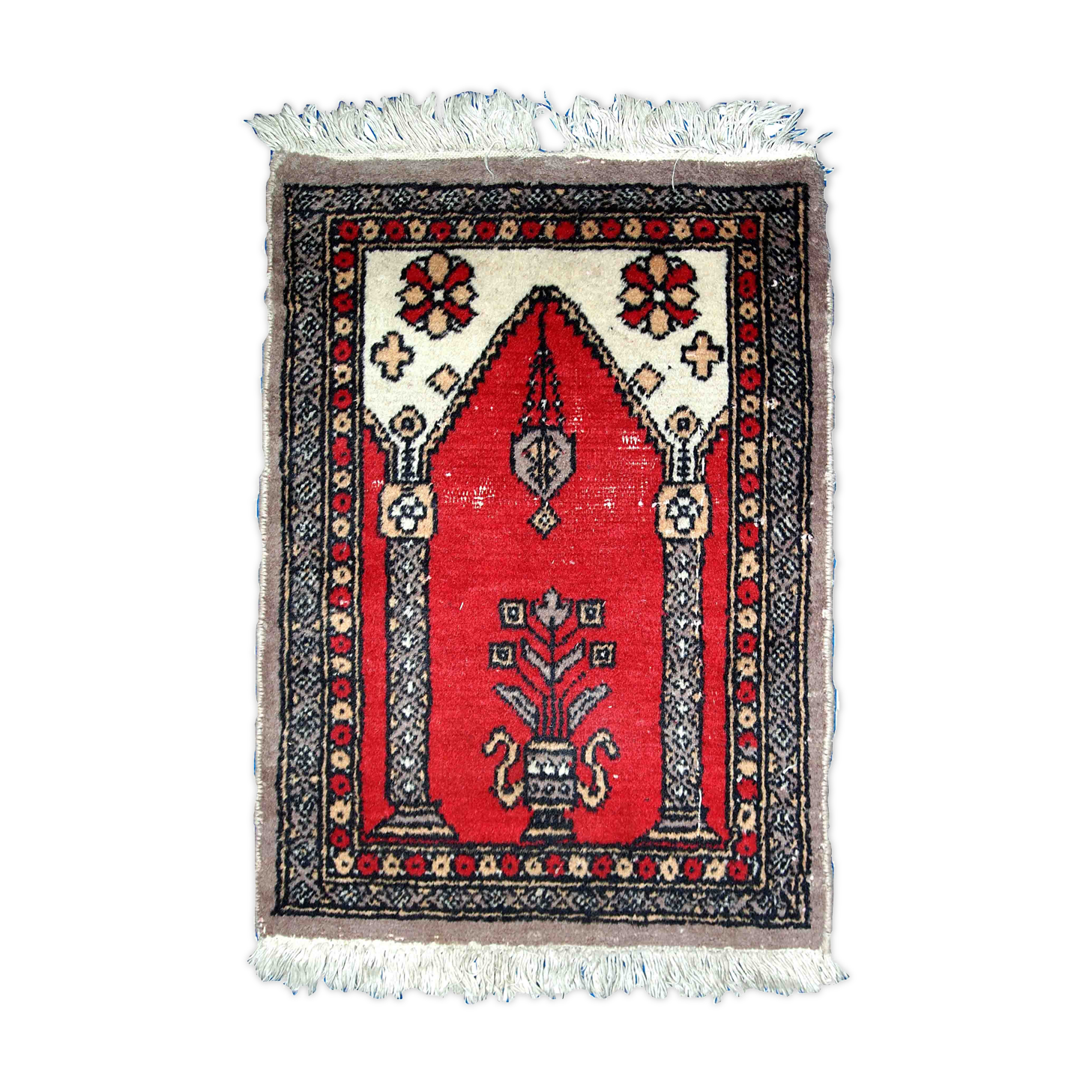 Vintage pakistani carpet lahore handmade 46cm x 64cm 1950s, 1c764