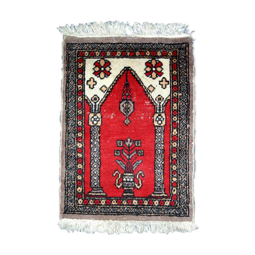 Vintage pakistani carpet lahore handmade 46cm x 64cm 1950s, 1c764