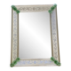 Rectangular Venetian Murano Glass Mirror with Green Floral Hand-Carving