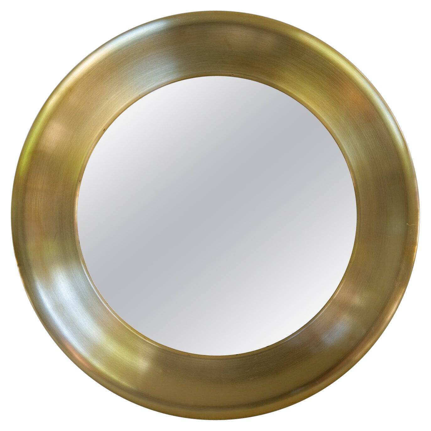 Modern round brass mirror from the mid-century by Glasmäster in Markaryd, Sweden, 1960s.