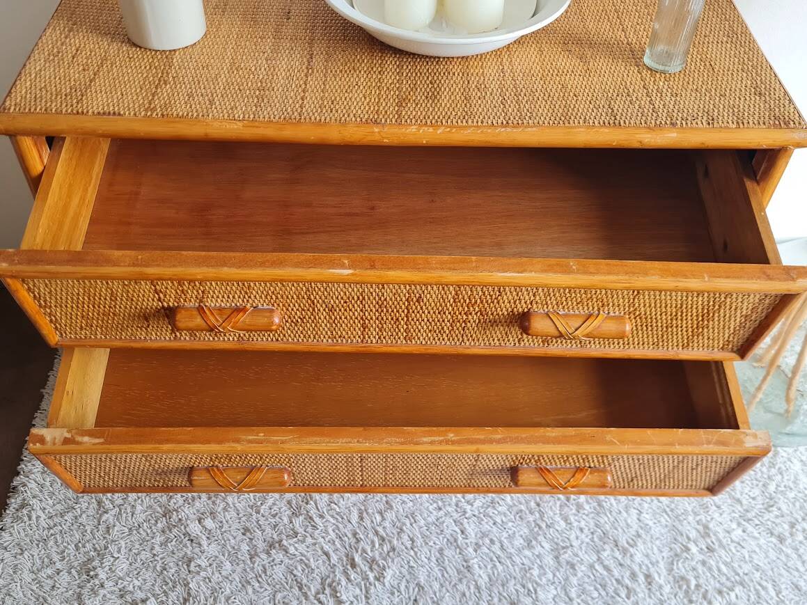 Vintage rattan chest of drawers circa 70s