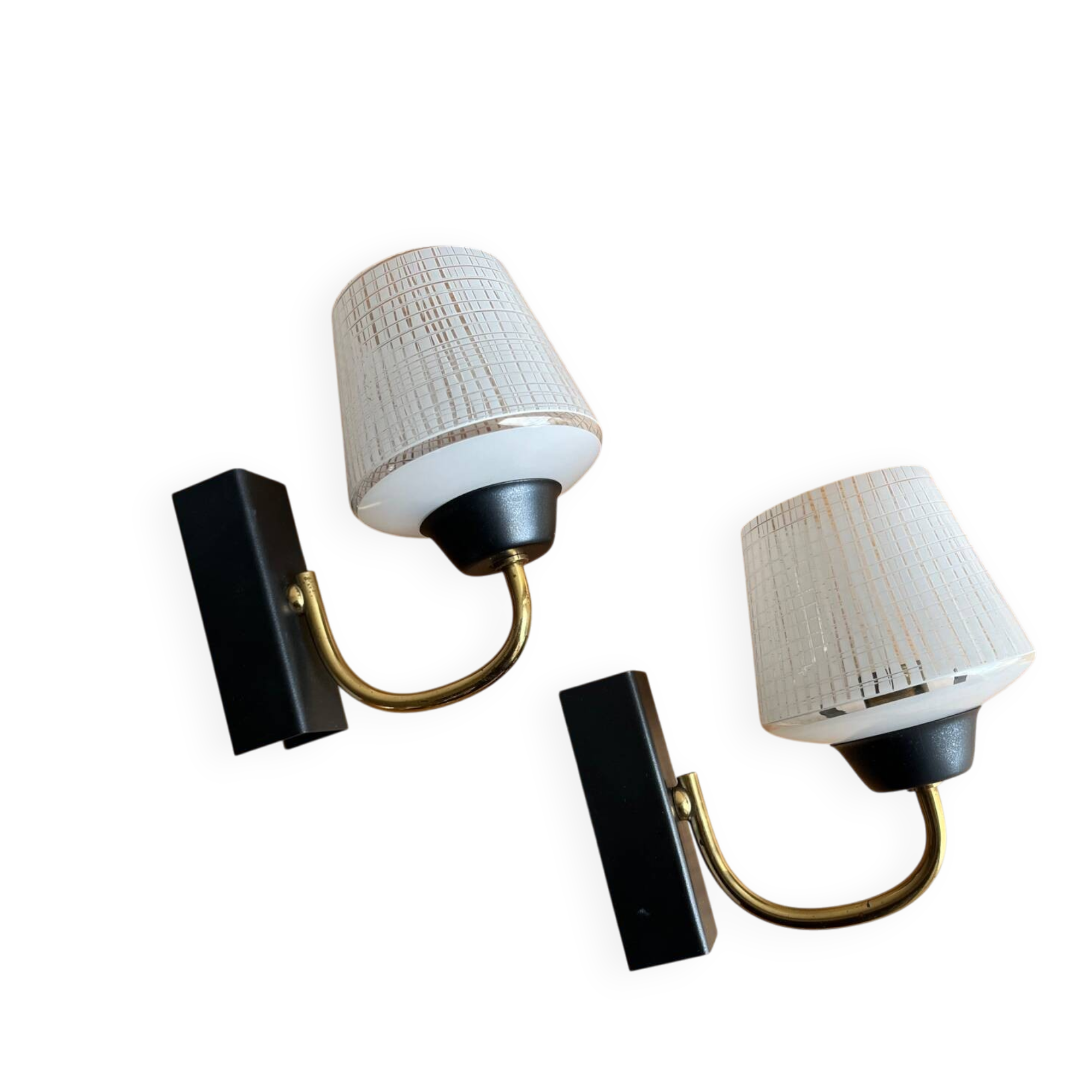 Pair of vintage glass/metal wall lights / circa 1950s 1960s