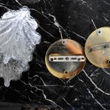 Paire d'appliques Feuille par Murano Mazzega en verre givré Italie 1970