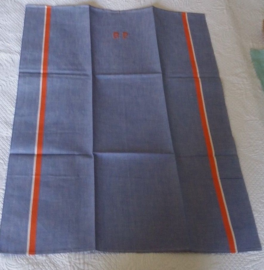 Métis old cloth embroidered Monogram R P battens blue oranges