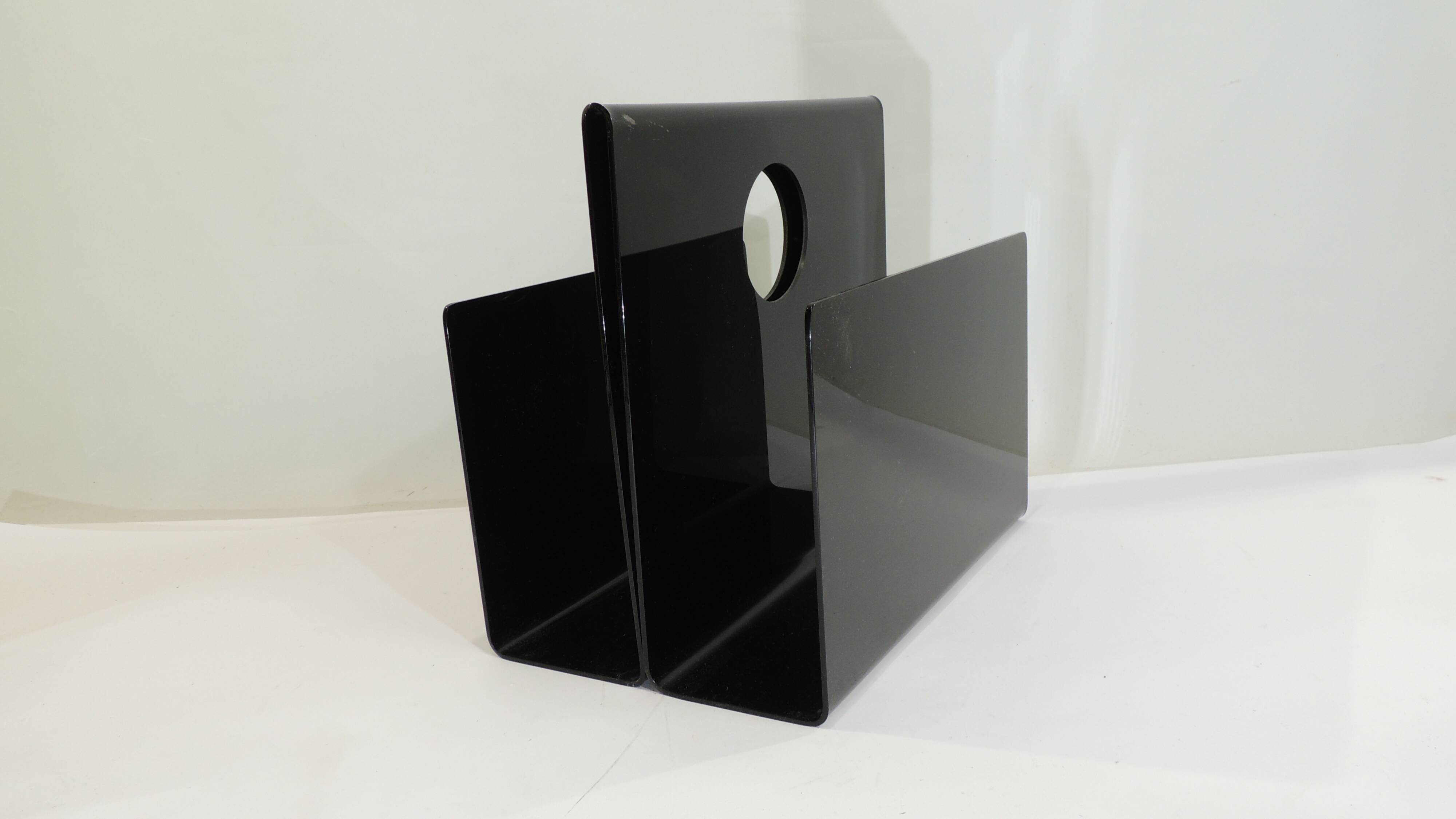 Black plexiglass magazine rack / vintage / 1980s