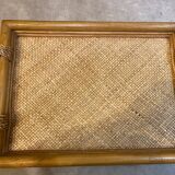 Rectangular rattan and weaved mat tray with double handles
