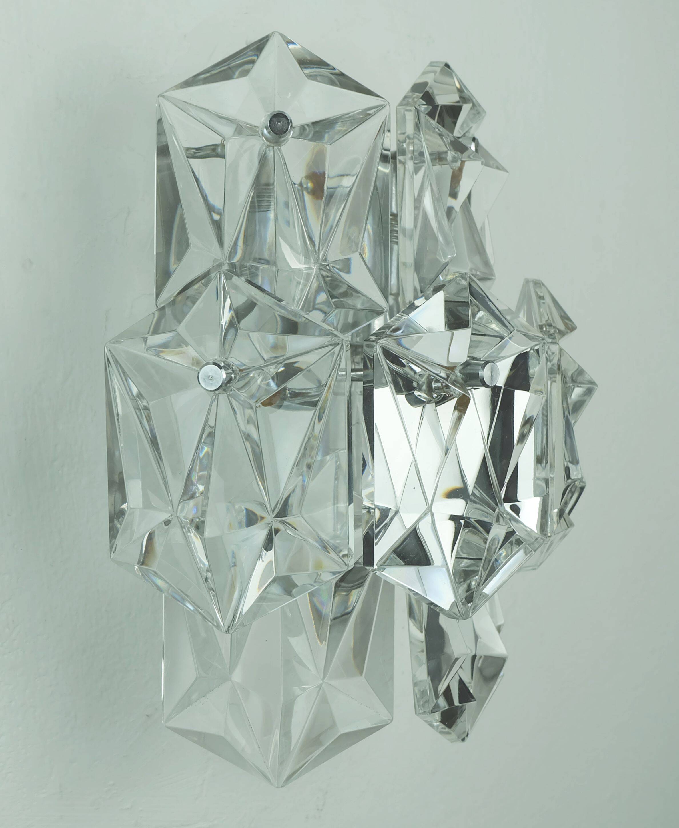 Elegant mid century sconce crystal glass prisms and chrome by kinkeldey 196