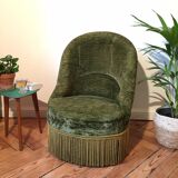 Olive green velvet toad armchair