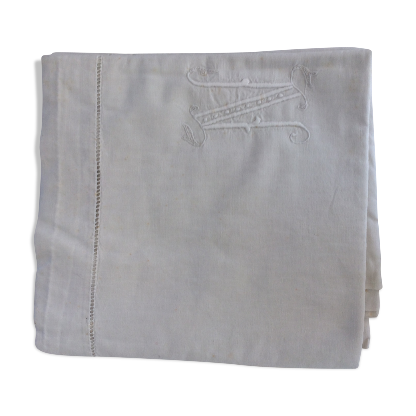 Old cotton with monogram sheet 15 cm