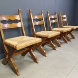 Vintage oak and wicker brutalist chairs, 1960s - set of 6