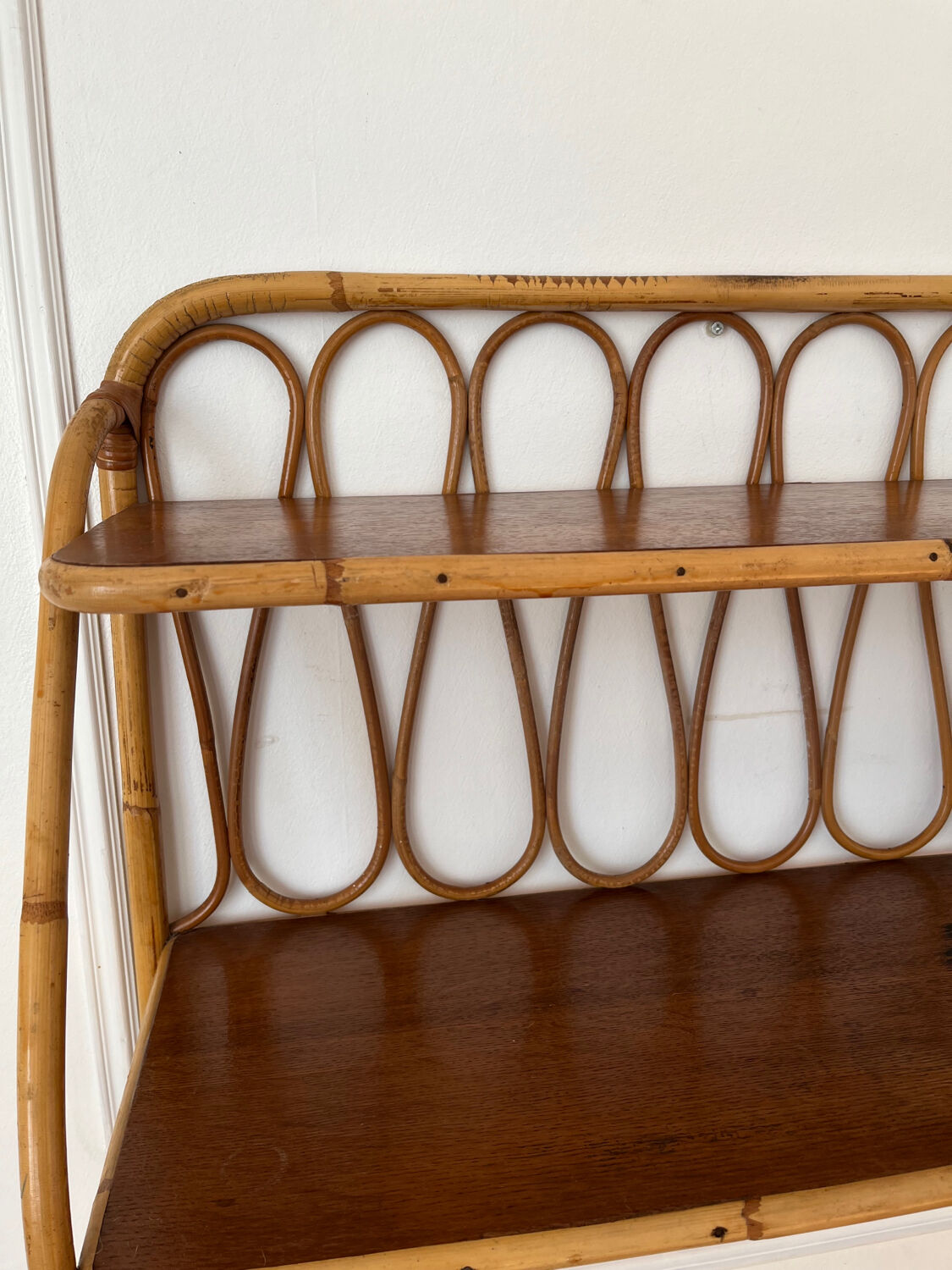 Vintage rattan wall shelf