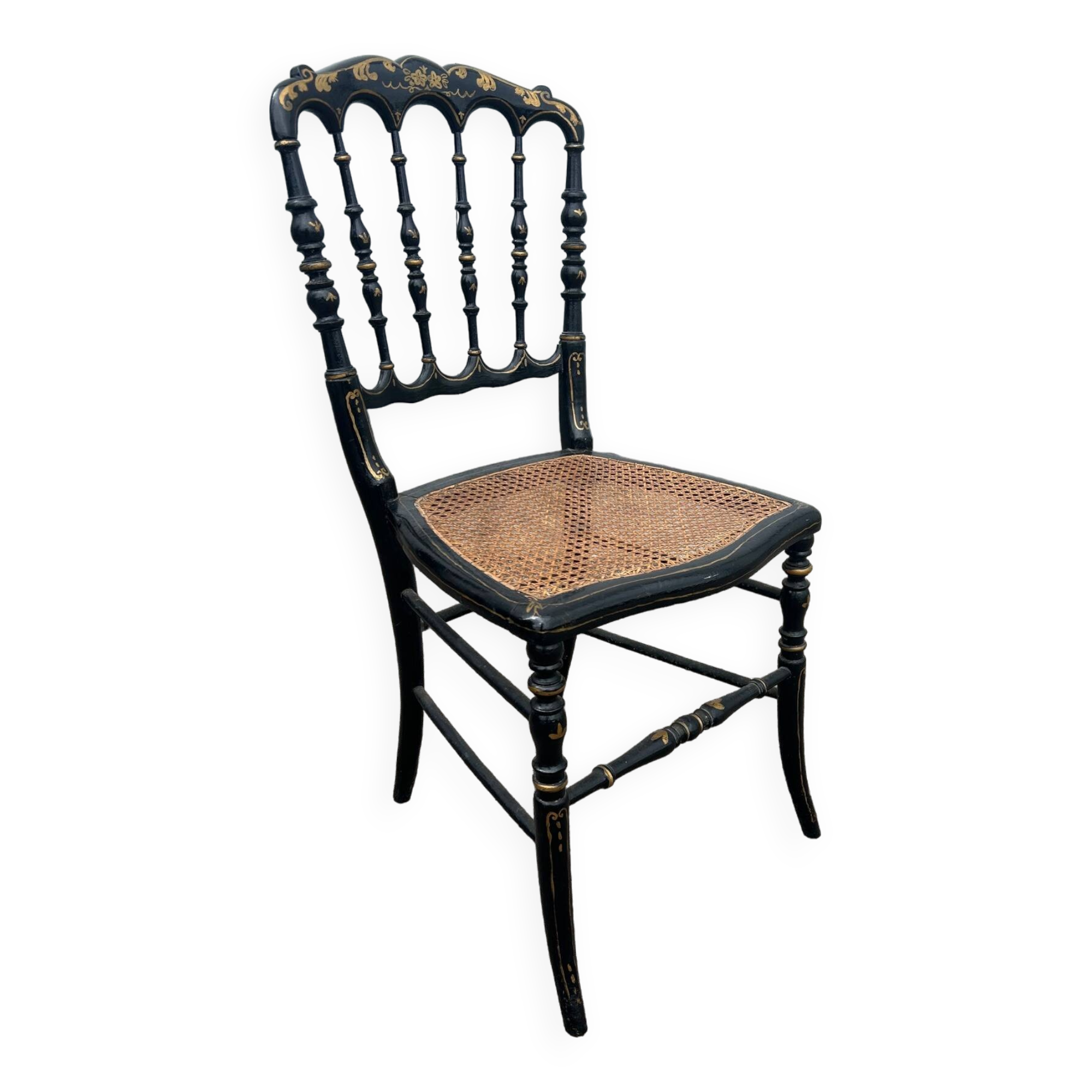 Napoleon III chair in blackened wood and cane