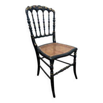 Chaise Napoléon III en bois noirci et cannage