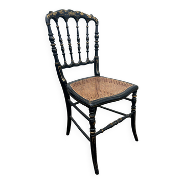 Chaise Napoléon III en bois noirci et cannage