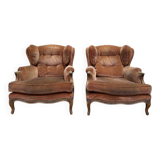 Paire de bergères à oreilles de style Louis XV