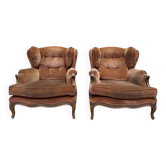 Paire de bergères à oreilles de style Louis XV