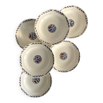 6 soup plates, ironstone from Longchamp, Arlette pattern, 1950s