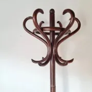 Antique curved wooden coat rack in the Thonet style, 1875.