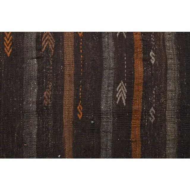 Vintage Turkish Hand-Knotted Wool Cotton Brown Kilim Runner 101x190