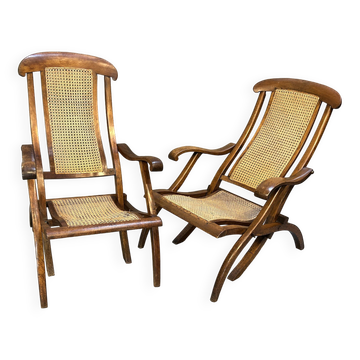 Pair Edwardian Steamer Deck Chairs