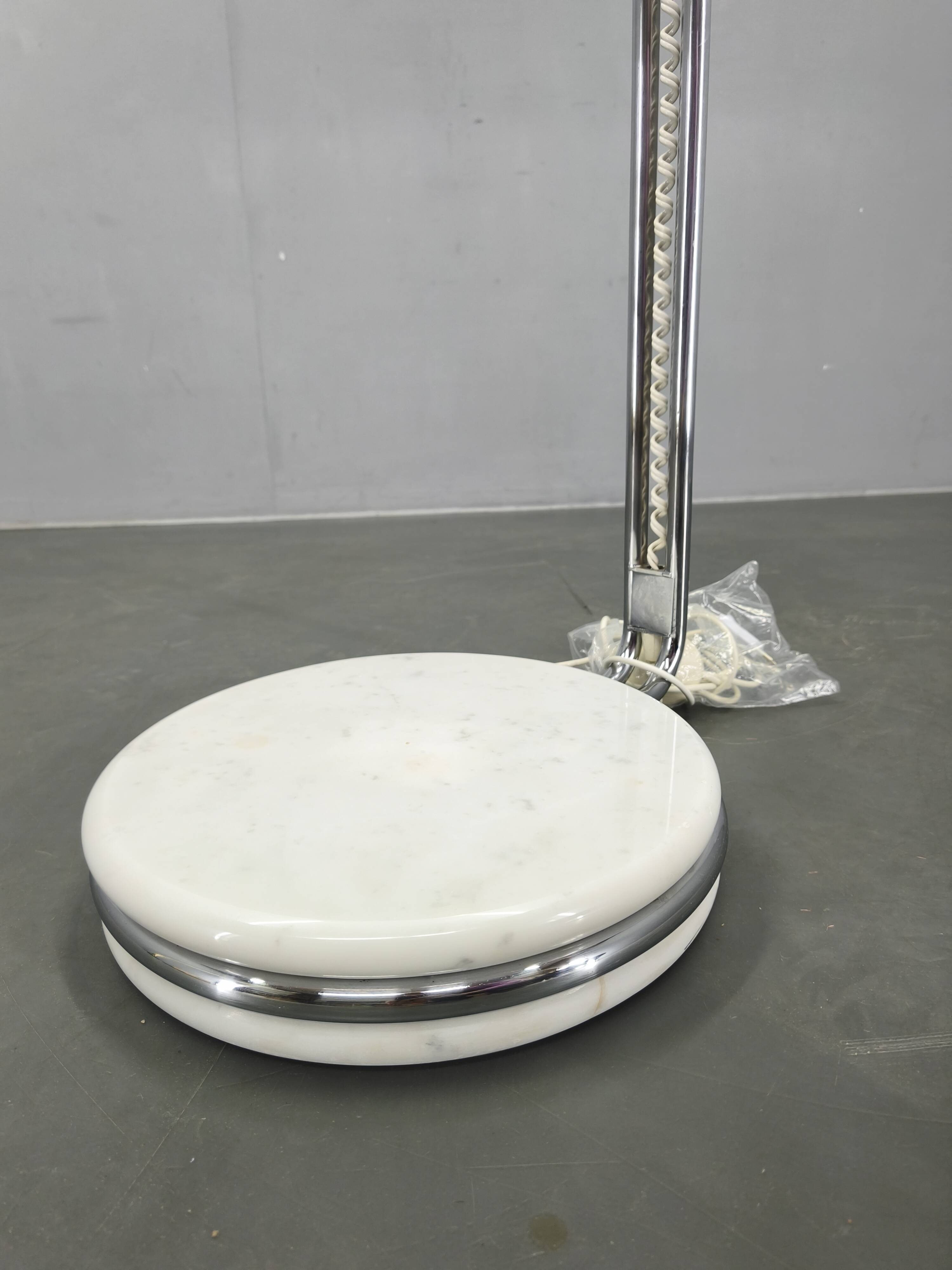 Italian Chrome Floor Lamp Glass Globe, Lenci Style, 1970s