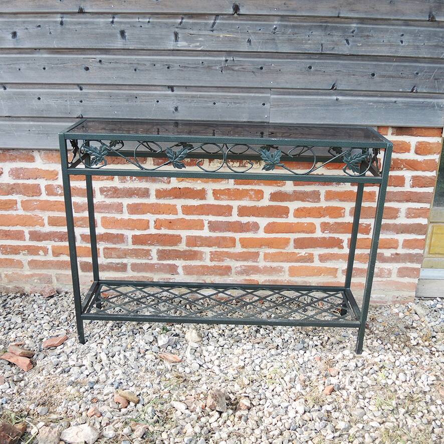 Console ancienne en verre et fer forgé