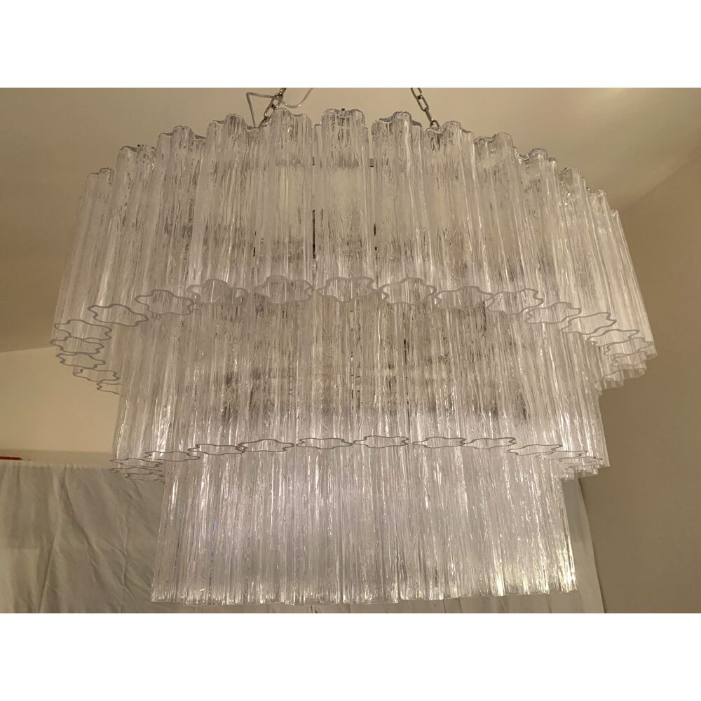 Oval transparent “tronchi” murano glass chandelier
