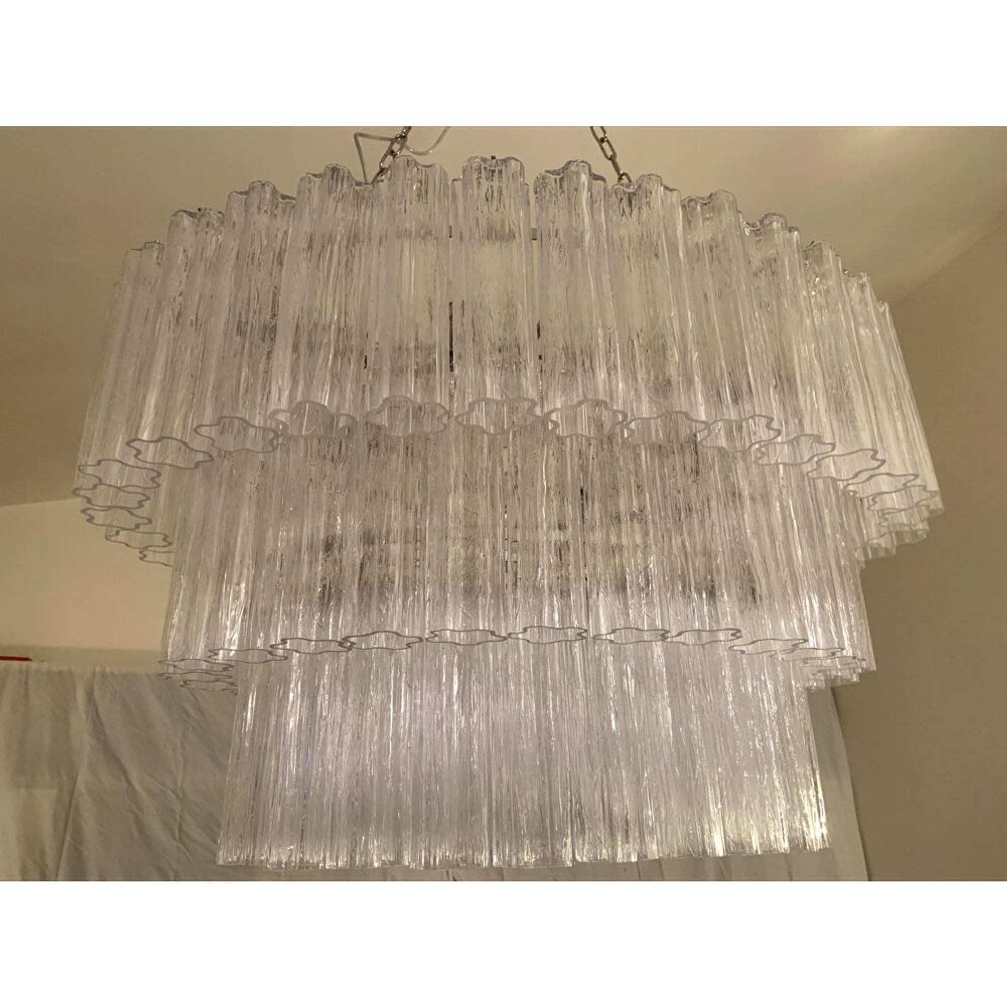 Oval transparent “tronchi” murano glass chandelier