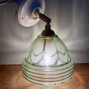 Vintage art deco tulip wall lamp in green and gold glass